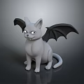 3D Rendered Grey Cat Bat Hybrid With Bat Wings Sharp Teeth Sitting On Dark Background