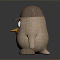 Penguin Shaped Brown Fabric Stool With Plaid Pattern And Plush Texture For Home Decor 3d model