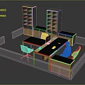 Modern Office Interior Scene With Wooden Shelves Black Tables Chairs And Transparent Partitions
