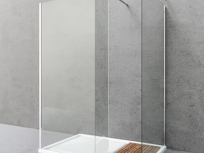 Glass Shower Enclosure With White Base And Wooden Mat 3d model
