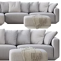 Grey Sectional Sofa Set With Ottoman Throw Blanket And Decorative Pillows 3d model