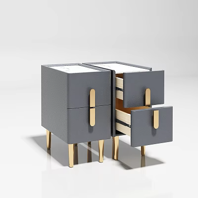 Modern Gray Nightstand with Gold Handles Gold Legs and Open Drawer 3d model