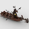 Building Blocks Pirate Ship Model With Wooden Style Oars Flag And Minifigure