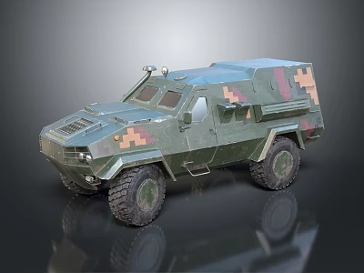 Armored Military Vehicle With Camouflage Pattern Reinforced Structure And Large Off Road Tires 3d model