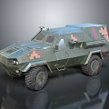 Armored Military Vehicle With Camouflage Pattern Reinforced Structure And Large Off Road Tires