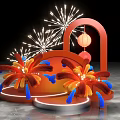 Vibrant Photo Check In Spot With Red Arch Hanging Lantern And Fireworks