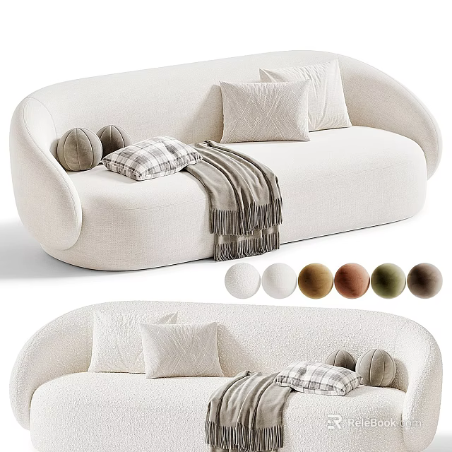 White Two Seater Sofa With Stylish Pillows Throw Blanket And Color Choices 3d model 