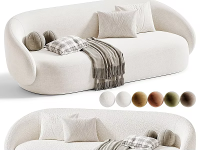White Two Seater Sofa With Stylish Pillows Throw Blanket And Color Choices 3d model