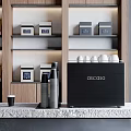 Modern Bar Counter Design With Wooden Cabinets Marble Countertop Coffee Machine And Coffee Beans