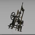 Vintage Mechanical Equipment With Metal Wheels Gears And Levers On Dark Background