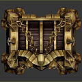 Ornate Golden Chest With Horns Purple Eyes And Skull Details