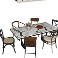 Quiet Ancient Dining Table and Chair Combination 3d model