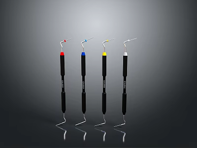 Dental Probes With Colorful Tips And Black Handles On Gray Background 3d model