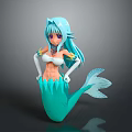 Anime Style Mermaid Game and Movie Character with Light Blue Hair Purple Eyes Green Tail