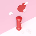 Red Commercial Post Box On Pink Background With Heart Shapes And White Clouds
