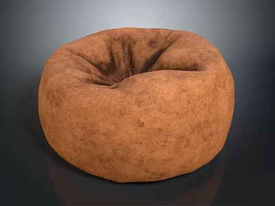 Round Brown Fabric Bean Bag Chair For Comfortable Living Room Seating 3d model