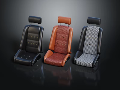 Three Modern Upholstered Seats Black Brown And Gray Checkered Fabric Leather Design With Headrest 3d model