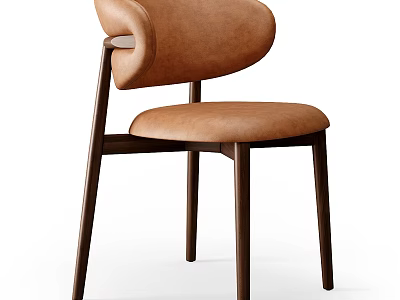 Modern Accent Chair With Brown Leather Upholstery And Dark Wooden Legs Design 3d model