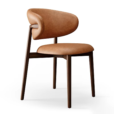 Modern Accent Chair With Brown Leather Upholstery And Dark Wooden Legs Design 3d model