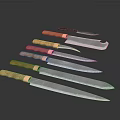 Sharp Weapons Knives With Wooden Handles And Metal Blades Different Sizes Arranged Neatly