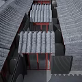 Ancient Architecture Courtyard With Gray Tiled Roofs And Red Wooden Beams