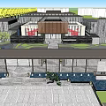 Modern Sales Office Building Exterior With Courtyard Greenery And Geometric Landscape Design