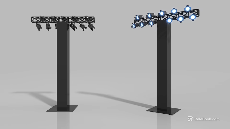 Modern Black Column Floor Lamp With Multiple Blue Light Heads Design 3d model