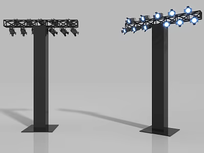 Modern Black Column Floor Lamp With Multiple Blue Light Heads Design 3d model