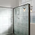 Modern Textured Glass Room Divider With Metal Frame And Decorative Lights