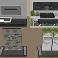 Modern Water Feature Wall Design With Stepped Water Flow Green Plants And Stone Lighting