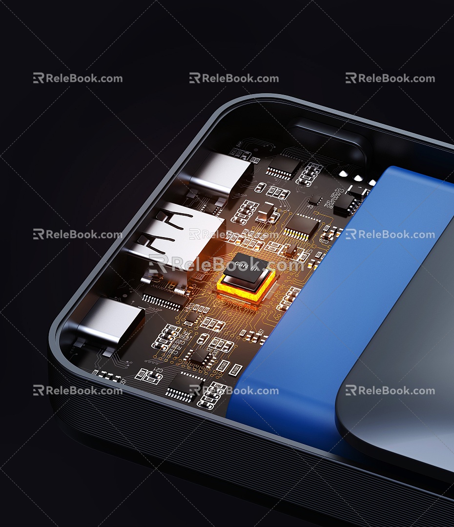 Charge treasure chip internal structure decomposition diagram structure diagram explosion diagram Charge treasure battery e-commerce product chip circuit board intelligence 3d model