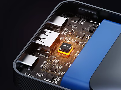 Close Up Of Electronic Device Internal Circuit Board And Chip 3d model