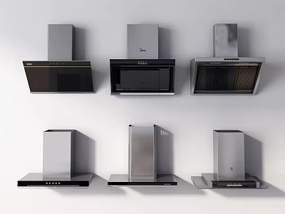 Six Different Styles Of Kitchen Range Hood Appliances For Modern Design 3d model