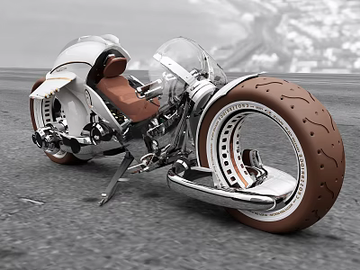 Futuristic Style Motorcycle With Modern Design And Large Brown Tires 3d model