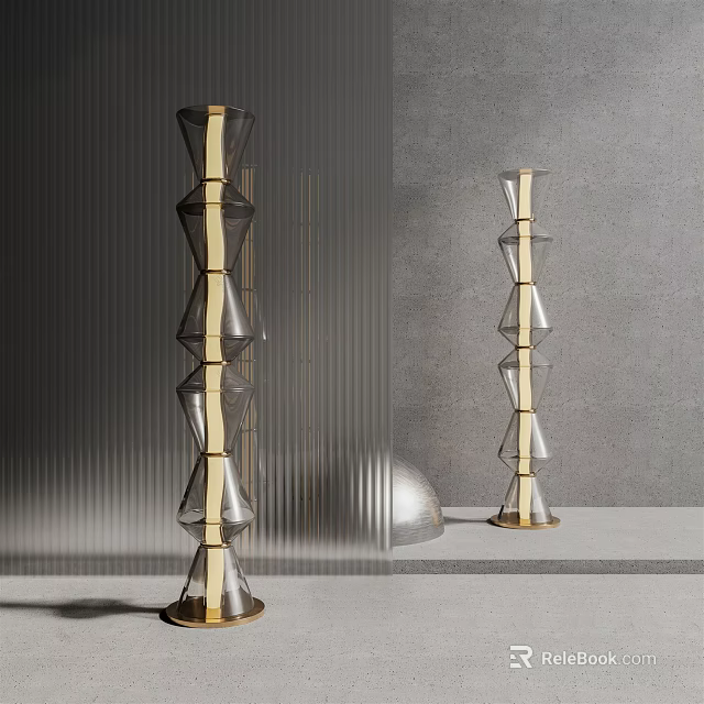 Modern Geometric Floor Lamp With Metal Frame And Glass Elements In Contemporary Interior 3d model 