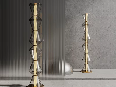 Modern Geometric Floor Lamp With Metal Frame And Glass Elements In Contemporary Interior 3d model