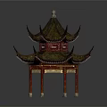 Traditional Chinese Multi Tiered Pavilion With Curved Eaves Red Pillars And Golden Decorations