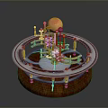 Astronomical Orrery Model With Wooden Base Metal Frame And Colorful Celestial Spheres
