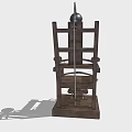 Antique Wooden Electric Chair Structure Featuring Metal Components And Intricate Details