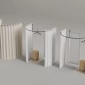 Minimalist Arc Shaped Clothing Display Racks With White Panels Hangers And Stools