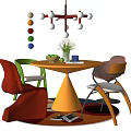 Modern Dining Table and Chair Memphis Dining Table and Chair Dopamine Dining Table Round Dining Table Bauhaus Chandelier 3d model