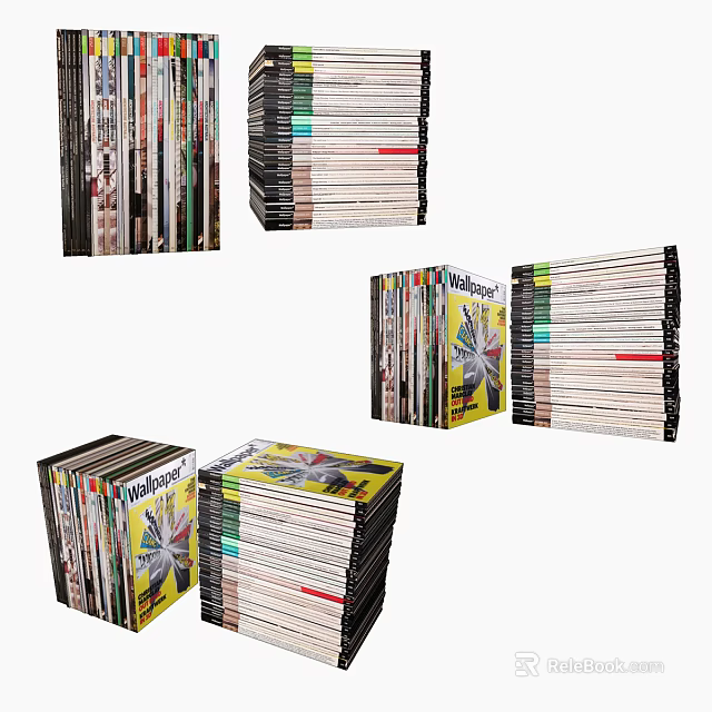 Stacks of Books and Magazines with Various Colorful Covers Piled Together 3d model 