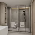 Modern Bathroom Interior Design With Double Vanity Large Mirror Niche Shelves And Bathtub