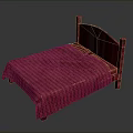 Stylish Red Striped Bed Design With Patterned Headboard And Matching Bedding
