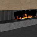 Sleek Modern Fireplace With Black Metal Grate And Burning Flames In Wooden Cabinetry
