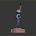 3D Rabbit Character With Long Ears Blue Outfit Pink Base And Green Grass