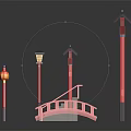 Traditional Japanese Decorative Scene With Red Torii Gates White Screen Stone Stairs And Lanterns
