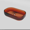 Orange Red Glass Vessel Sink With Glossy Surface And Oval Basin Design