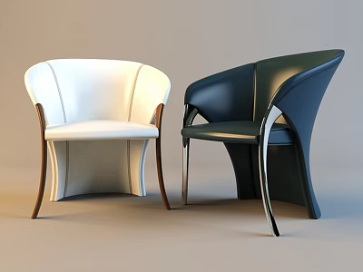 Modern White And Black Accent Chairs With Curved Backrest And Wooden Metal Legs 3d model