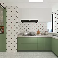 Modern Living and Dining Room Interior With White Sofa Green Walls Chandelier Decorative Paintings